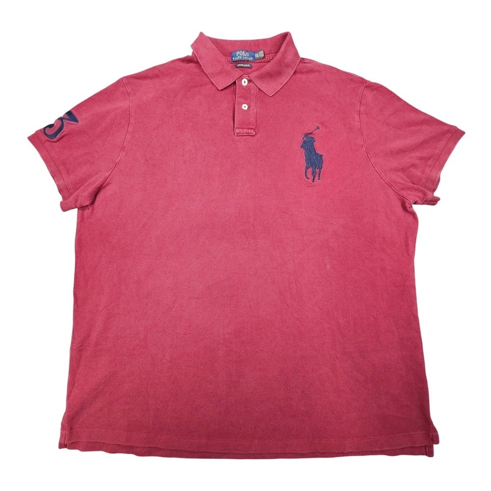 Polo Ralph Lauren Shirt Mens XXL Maroon Big Pony #3 Custom Slim Fit Golf Polo 2X
